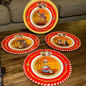 2006 Restoration Hardware RH Circus Themed Set Of 3 Tin Plates Tin Container